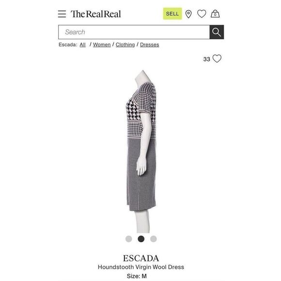 Escada Black & White Houndstooth Scoop Neck Wool Sheath Dress Size Med Designer - Picture 8 of 14